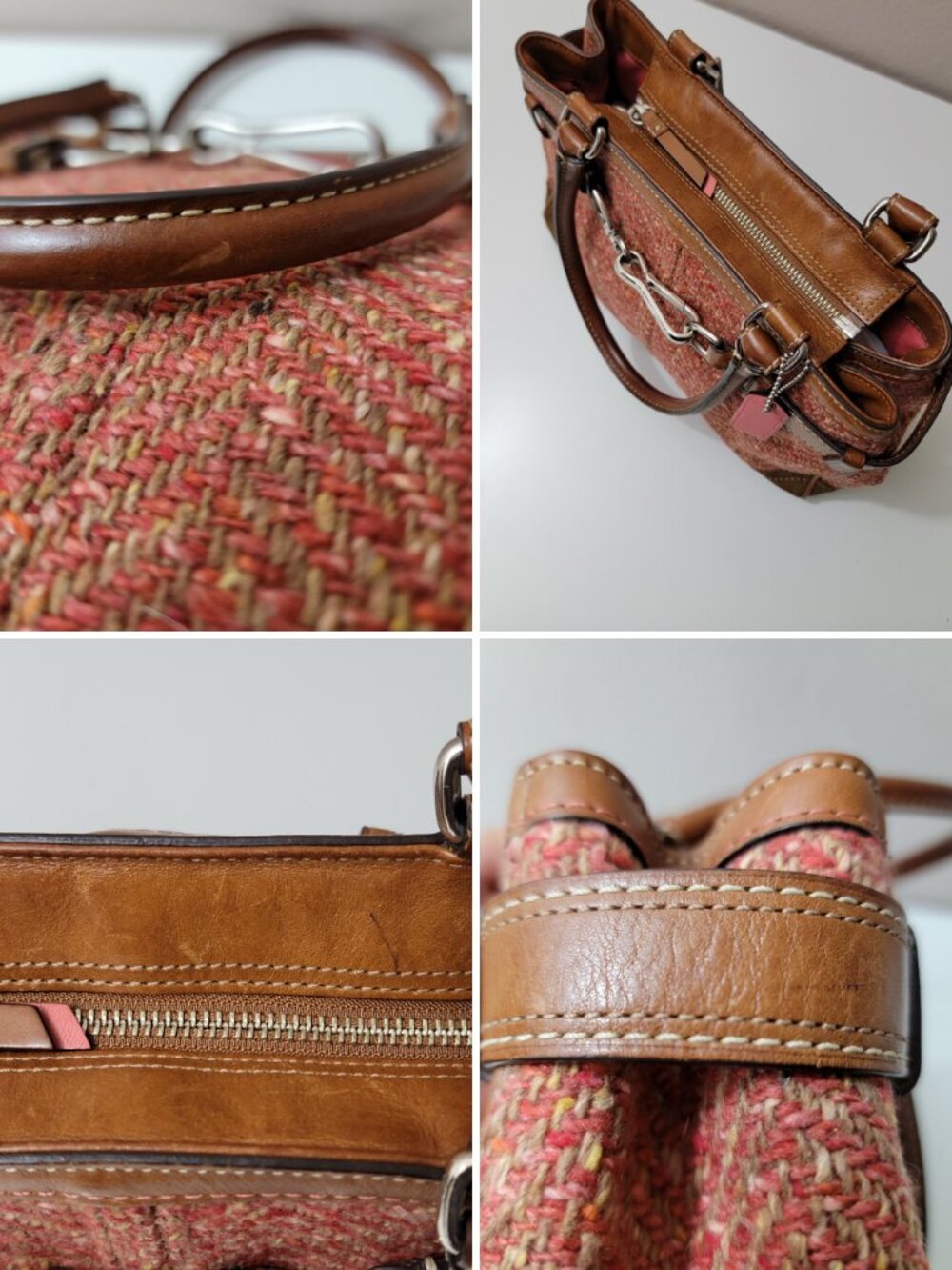 Coach Hampton Tweed Satchel Rose Herringbone Wool Leather Trim Bag Vintage F1121 - Picture 14 of 15